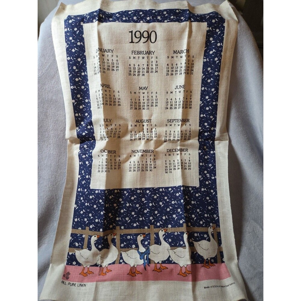 NIB 1990 Stonelea “The Original Calendar Towel” – Geese/Duck Scene – New in Pack